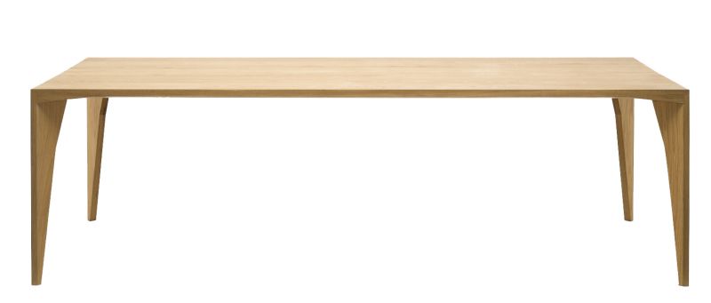Delta Tisch aus hellem Holz, moderner Esstisch mit schrägen Beinen für Esszimmer.